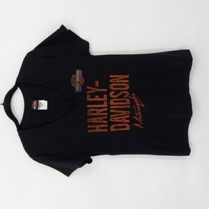 Harley Davidson Tee Shortsleeve V Neck Motorcycle Cotton Black Size Large